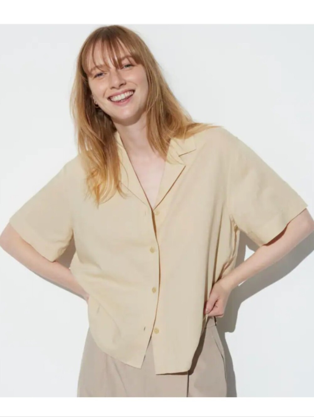 Uniqlo Linen Blend Open Collar Short Sleeved Shirt - size M